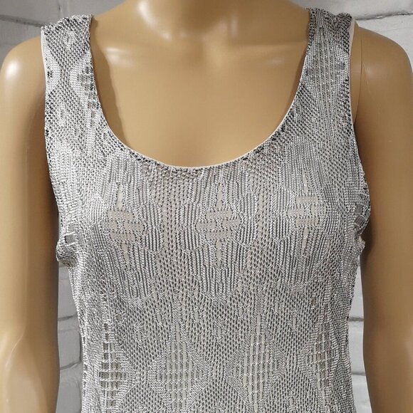 Venus Ladies Grey Lace Pattern with Cream Lining Sleeveless Flapper Dress - Picture 6 of 8